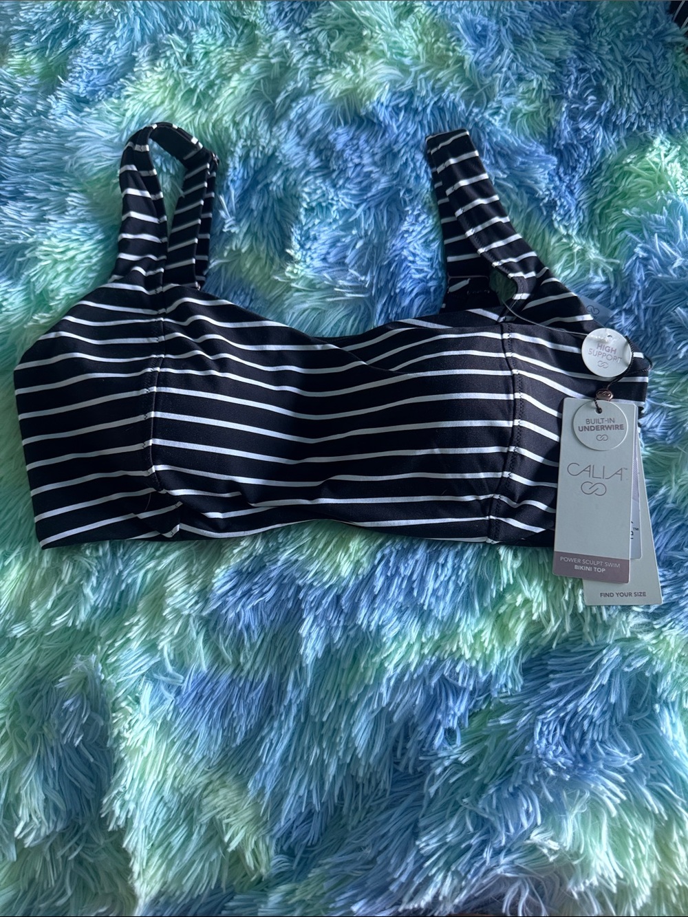 CALIA by Carrie Underwood Black and White Striped Power Sculpt Bikini Top